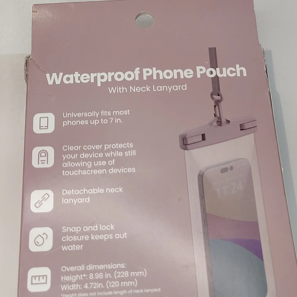 Waterproof Phone Pouch with Neck Lanyard - Pink, Universal,New.